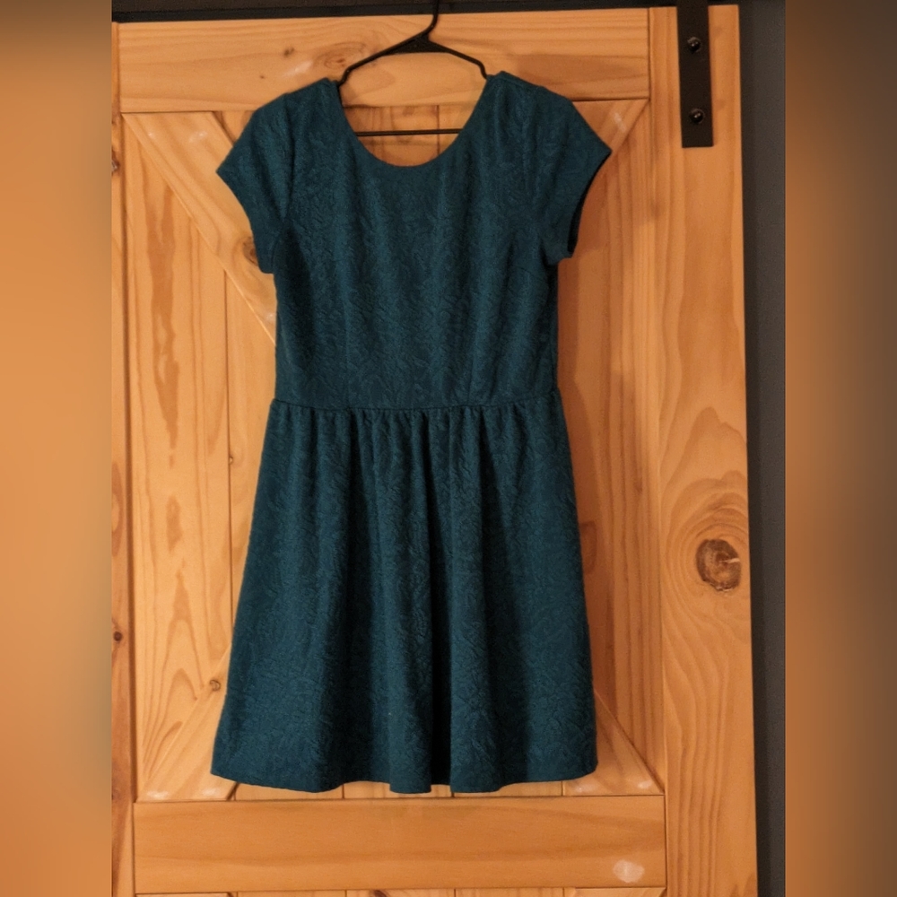Target Xhiliration Size L Blue Green Floral Mini Dress Zip up Holiday